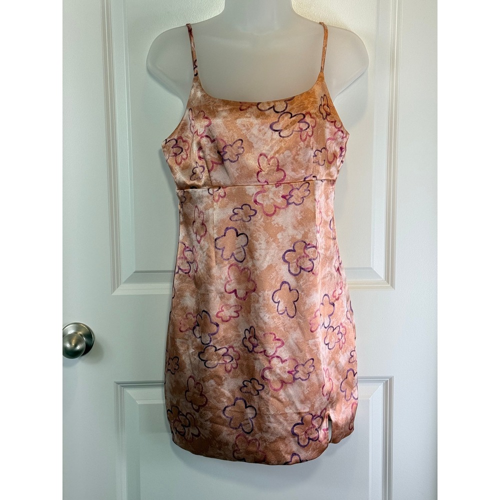 Y2K Wild Fable Pink Floral Slip Mini Dress Spaghetti Straps Satin Small Womens S
